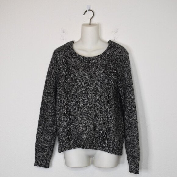 Abercrombie & Fitch Fringed Sweater Sz M Cotton Marled Boho Neutral Minimalist - Picture 1 of 13